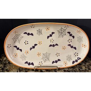 Temptations Halloween Boofetti Serving Platter Purple Bats Spider Webs 13 Inch